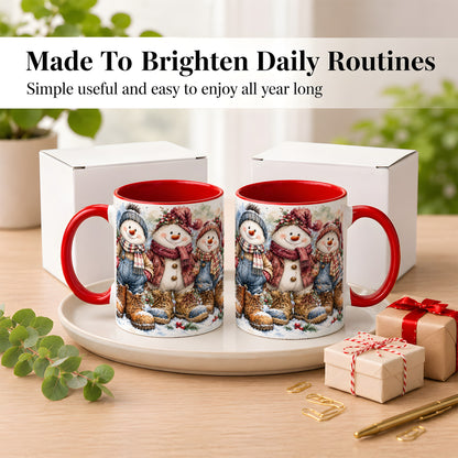 #pl[11oz|Red] Snowman Family Coffee Mug, Winter Friends Mug, Ceramic Cup