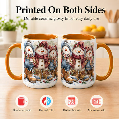 #pl[15oz|Orange] Snowman Family Coffee Mug, Winter Friends Mug, Ceramic Cup