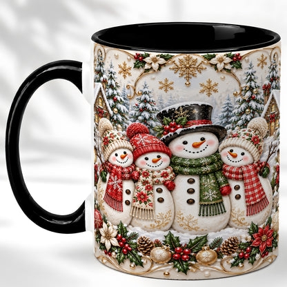 #pl[11oz|Black] Elegant Snowman Coffee Mug, Golden Christmas Family Mug, Ceramic Cup