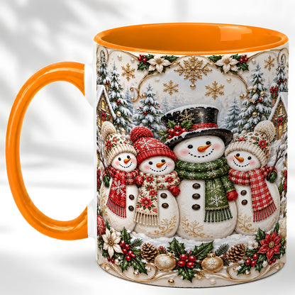 #pl[11oz|Orange] Elegant Snowman Coffee Mug, Golden Christmas Family Mug, Ceramic Cup