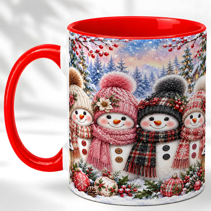 Cozy Snowman Coffee Mug, Plaid Winter Friends Mug, Ceramic Cup