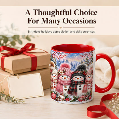 #pl[11oz|Red] Cozy Snowman Coffee Mug, Plaid Winter Friends Mug, Ceramic Cup