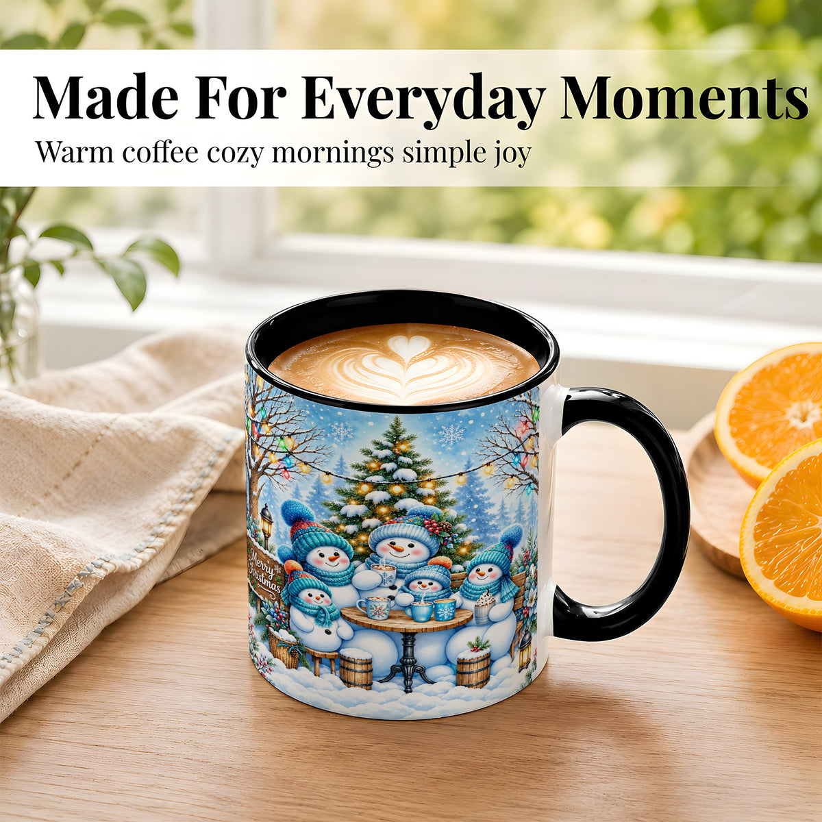 #pl[11oz|Black] Snowman Family Coffee Mug, Christmas Cocoa Snowmen Mug, Ceramic Cup