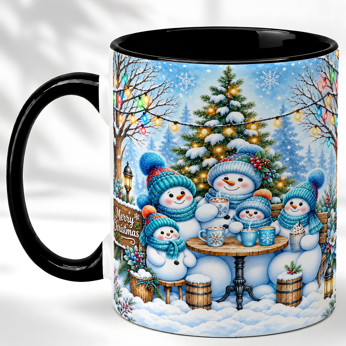#pl[11oz|Black] Snowman Family Coffee Mug, Christmas Cocoa Snowmen Mug, Ceramic Cup