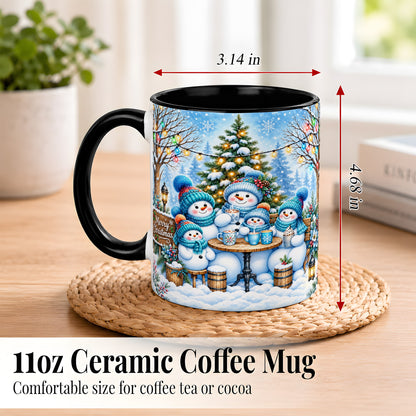 #pl[11oz|Black] Snowman Family Coffee Mug, Christmas Cocoa Snowmen Mug, Ceramic Cup