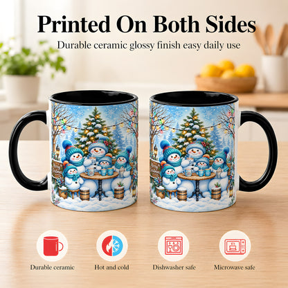 #pl[11oz|Black] Snowman Family Coffee Mug, Christmas Cocoa Snowmen Mug, Ceramic Cup