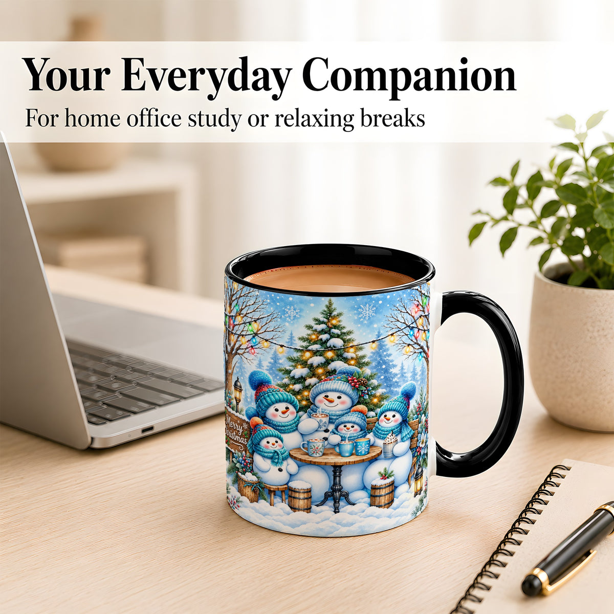 #pl[11oz|Black] Snowman Family Coffee Mug, Christmas Cocoa Snowmen Mug, Ceramic Cup