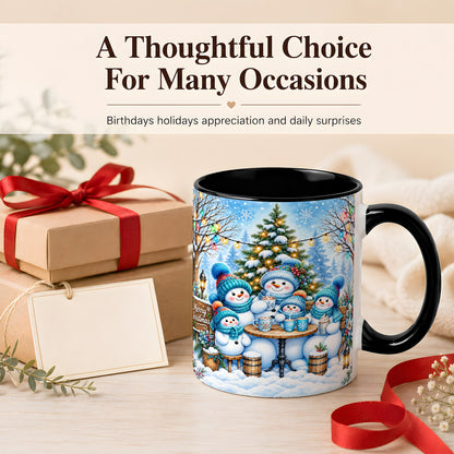 #pl[11oz|Black] Snowman Family Coffee Mug, Christmas Cocoa Snowmen Mug, Ceramic Cup
