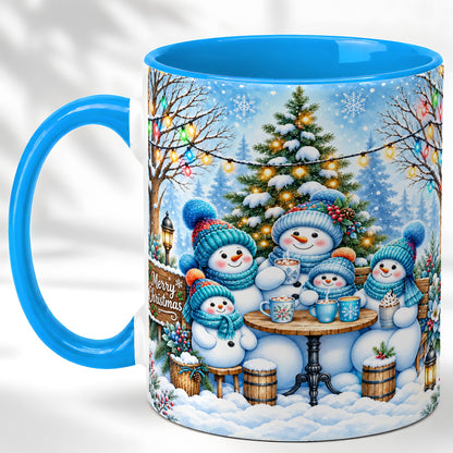 #pl[11oz|Blue] Snowman Family Coffee Mug, Christmas Cocoa Snowmen Mug, Ceramic Cup