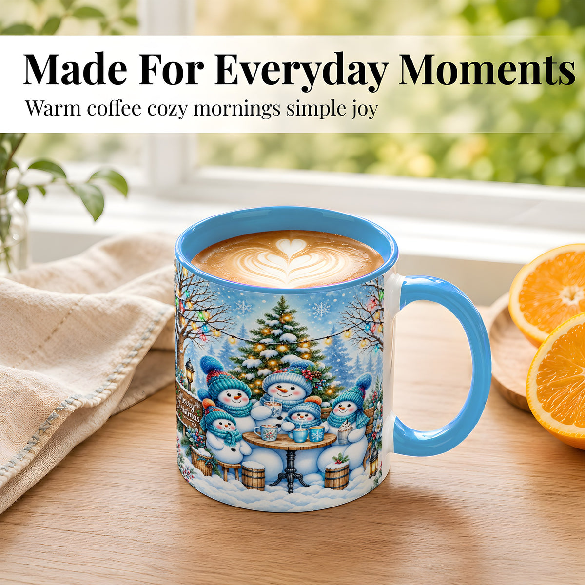 #pl[11oz|Blue] Snowman Family Coffee Mug, Christmas Cocoa Snowmen Mug, Ceramic Cup