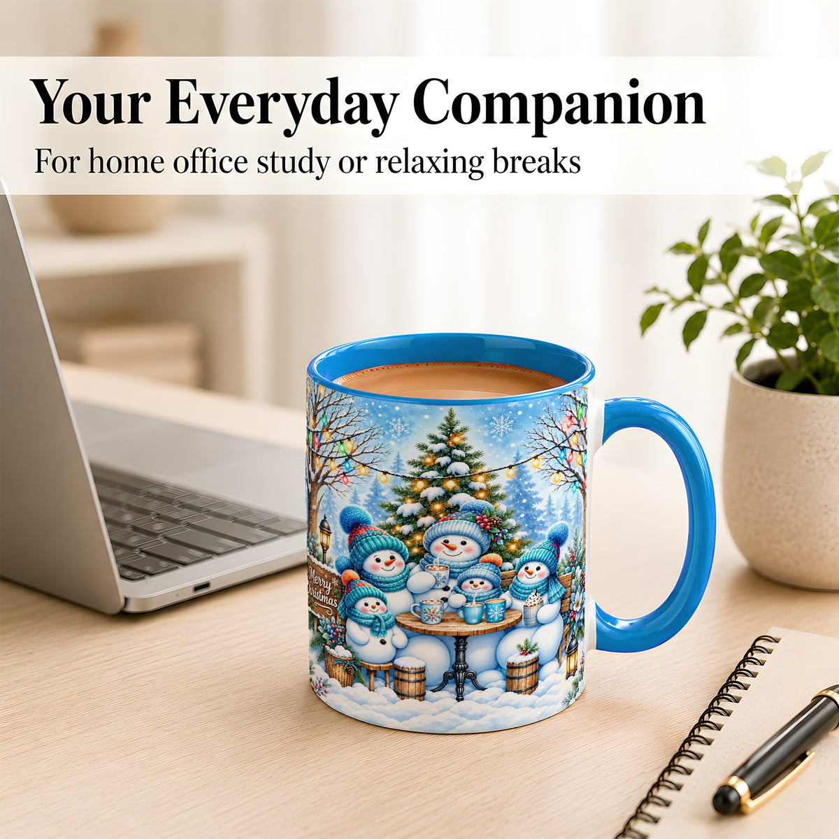 #pl[11oz|Blue] Snowman Family Coffee Mug, Christmas Cocoa Snowmen Mug, Ceramic Cup