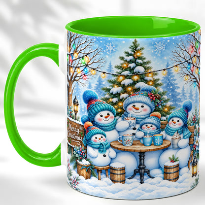#pl[11oz|Green] Snowman Family Coffee Mug, Christmas Cocoa Snowmen Mug, Ceramic Cup