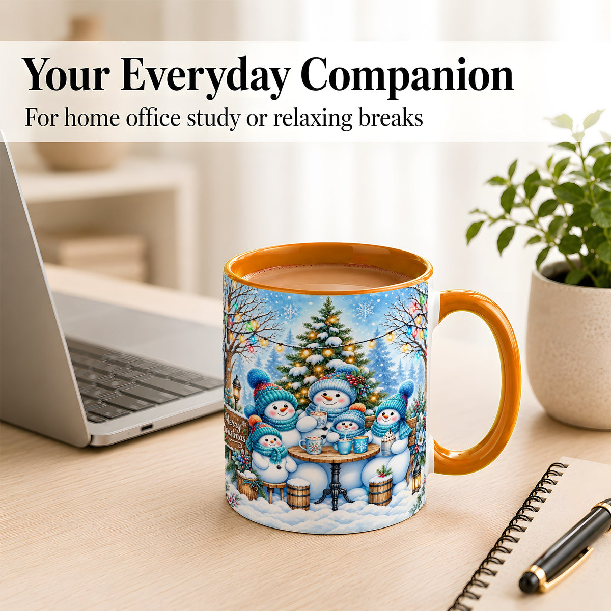 #pl[11oz|Orange] Snowman Family Coffee Mug, Christmas Cocoa Snowmen Mug, Ceramic Cup