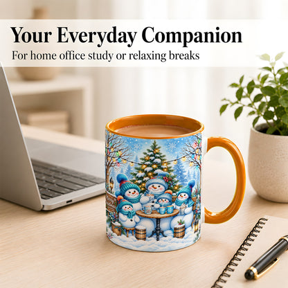 #pl[11oz|Orange] Snowman Family Coffee Mug, Christmas Cocoa Snowmen Mug, Ceramic Cup