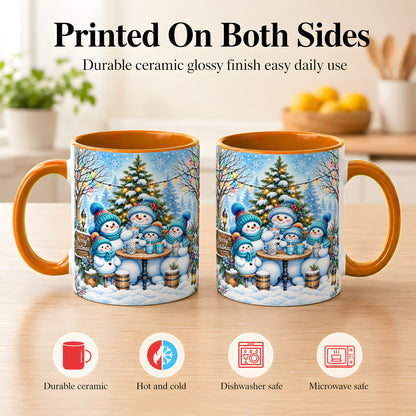 #pl[11oz|Orange] Snowman Family Coffee Mug, Christmas Cocoa Snowmen Mug, Ceramic Cup