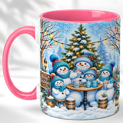 #pl[11oz|Pink] Snowman Family Coffee Mug, Christmas Cocoa Snowmen Mug, Ceramic Cup