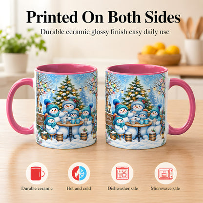 #pl[11oz|Pink] Snowman Family Coffee Mug, Christmas Cocoa Snowmen Mug, Ceramic Cup