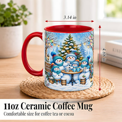 #pl[11oz|Red] Snowman Family Coffee Mug, Christmas Cocoa Snowmen Mug, Ceramic Cup