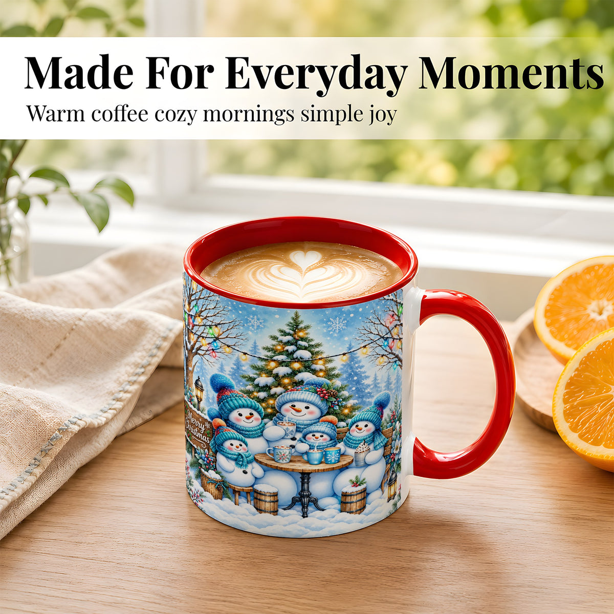 #pl[11oz|Red] Snowman Family Coffee Mug, Christmas Cocoa Snowmen Mug, Ceramic Cup
