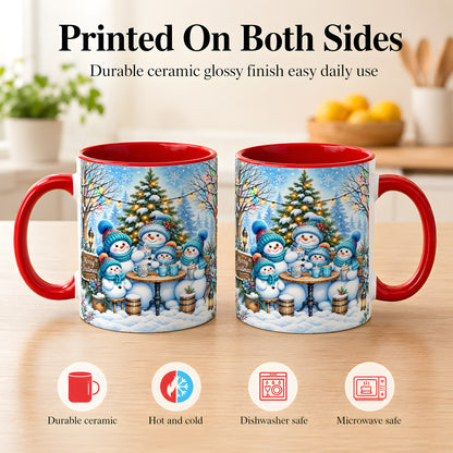 #pl[11oz|Red] Snowman Family Coffee Mug, Christmas Cocoa Snowmen Mug, Ceramic Cup