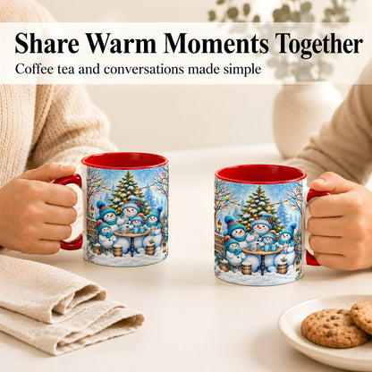 #pl[11oz|Red] Snowman Family Coffee Mug, Christmas Cocoa Snowmen Mug, Ceramic Cup