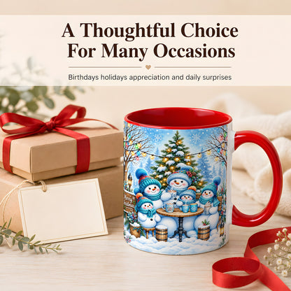 #pl[11oz|Red] Snowman Family Coffee Mug, Christmas Cocoa Snowmen Mug, Ceramic Cup