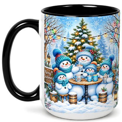 #pl[15oz|Black] Snowman Family Coffee Mug, Christmas Cocoa Snowmen Mug, Ceramic Cup