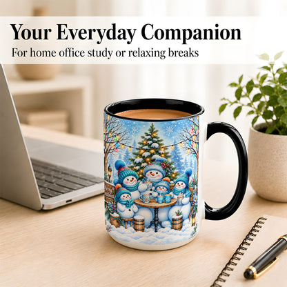 #pl[15oz|Black] Snowman Family Coffee Mug, Christmas Cocoa Snowmen Mug, Ceramic Cup