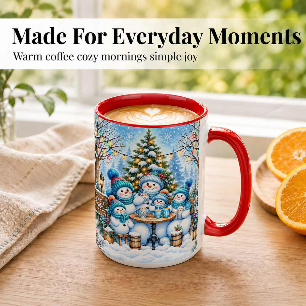 #pl[15oz|Red] Snowman Family Coffee Mug, Christmas Cocoa Snowmen Mug, Ceramic Cup