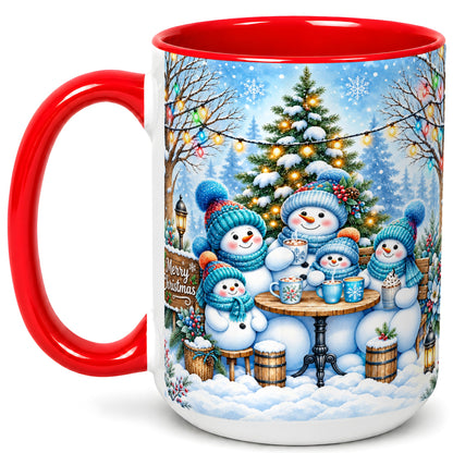 #pl[15oz|Red] Snowman Family Coffee Mug, Christmas Cocoa Snowmen Mug, Ceramic Cup