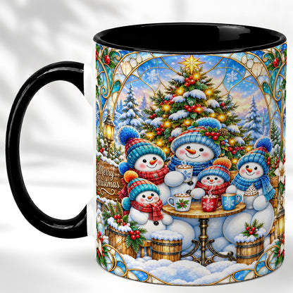 #pl[11oz|Black] Stained Glass Snowman Family Coffee Mug, Christmas Mug, Ceramic Cup