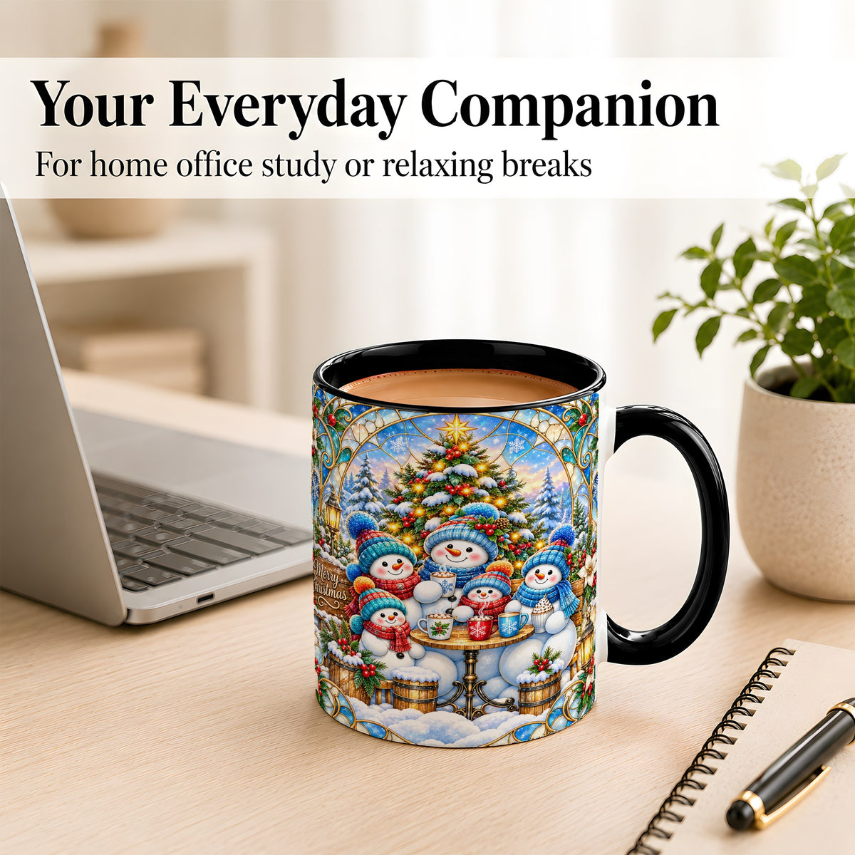 #pl[11oz|Black] Stained Glass Snowman Family Coffee Mug, Christmas Mug, Ceramic Cup