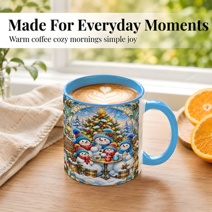 #pl[11oz|Blue] Stained Glass Snowman Family Coffee Mug, Christmas Mug, Ceramic Cup