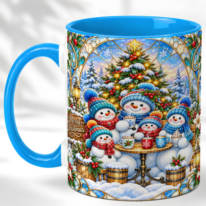 #pl[11oz|Blue] Stained Glass Snowman Family Coffee Mug, Christmas Mug, Ceramic Cup