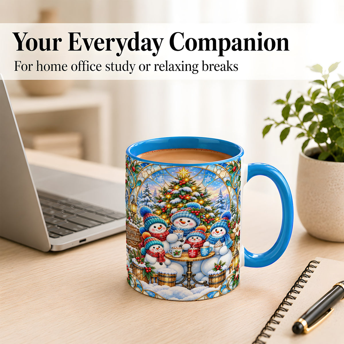 #pl[11oz|Blue] Stained Glass Snowman Family Coffee Mug, Christmas Mug, Ceramic Cup
