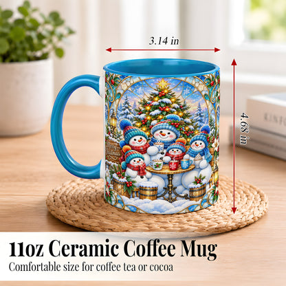#pl[11oz|Blue] Stained Glass Snowman Family Coffee Mug, Christmas Mug, Ceramic Cup