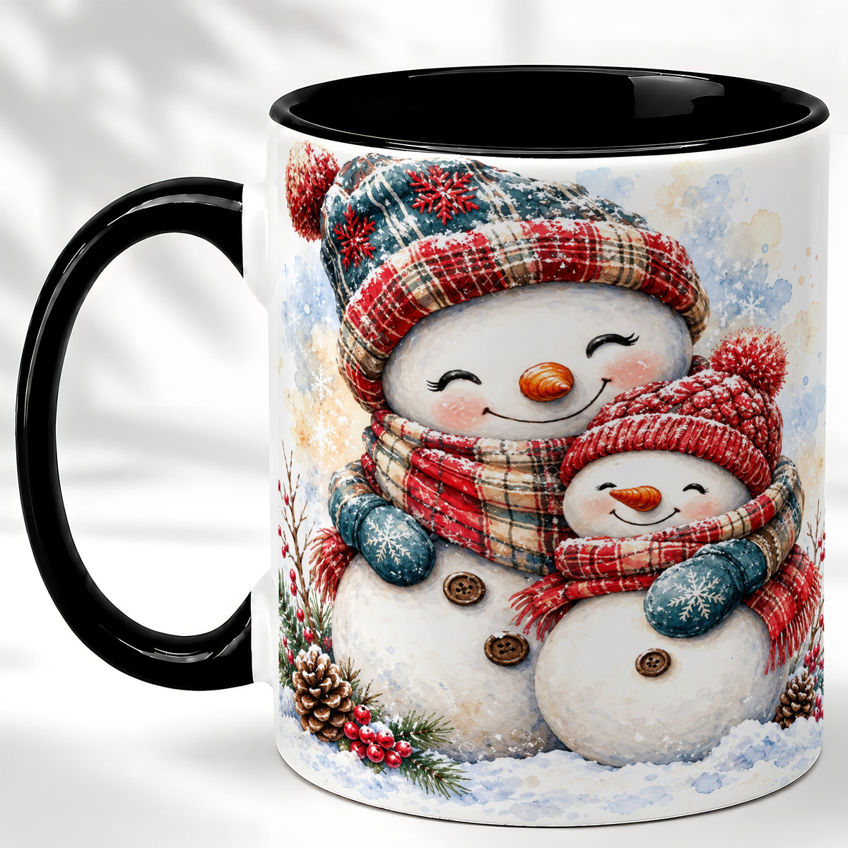 #pl[11oz|Black] Snowman Family Coffee Mug, Cozy Winter Mug, Ceramic Cup