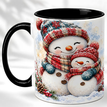 #pl[11oz|Black] Snowman Family Coffee Mug, Cozy Winter Mug, Ceramic Cup