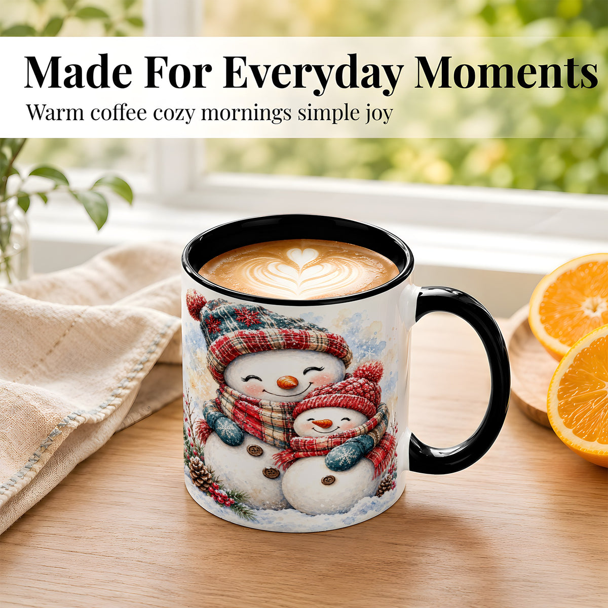 #pl[11oz|Black] Snowman Family Coffee Mug, Cozy Winter Mug, Ceramic Cup