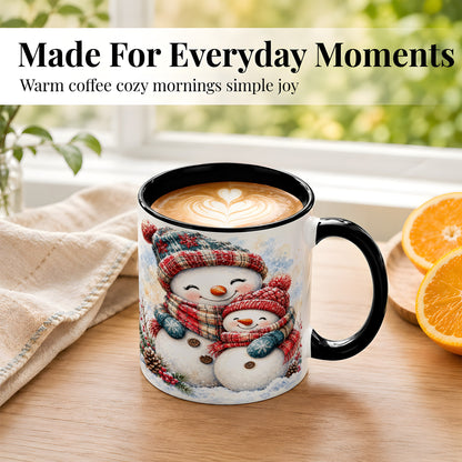 #pl[11oz|Black] Snowman Family Coffee Mug, Cozy Winter Mug, Ceramic Cup