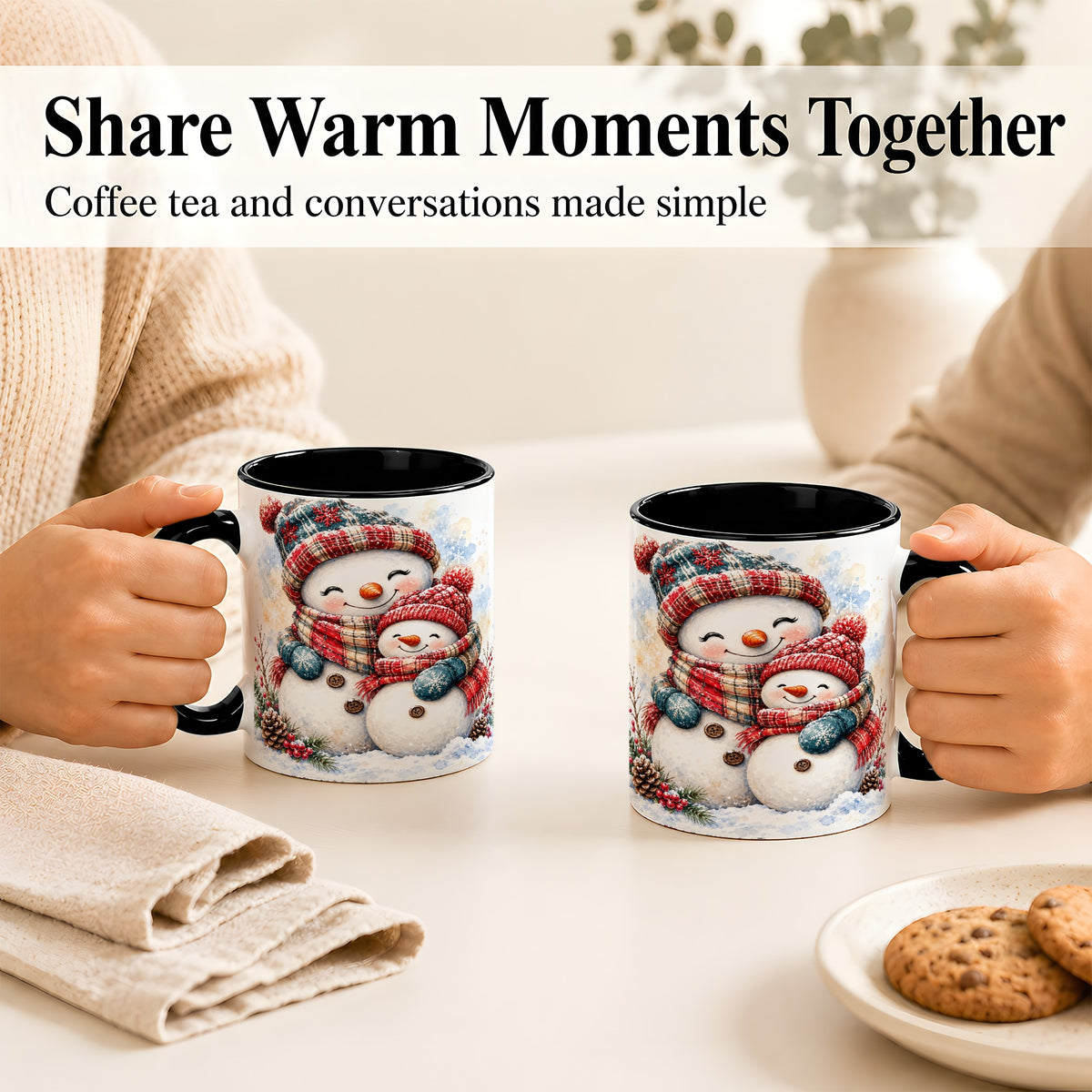 #pl[11oz|Black] Snowman Family Coffee Mug, Cozy Winter Mug, Ceramic Cup