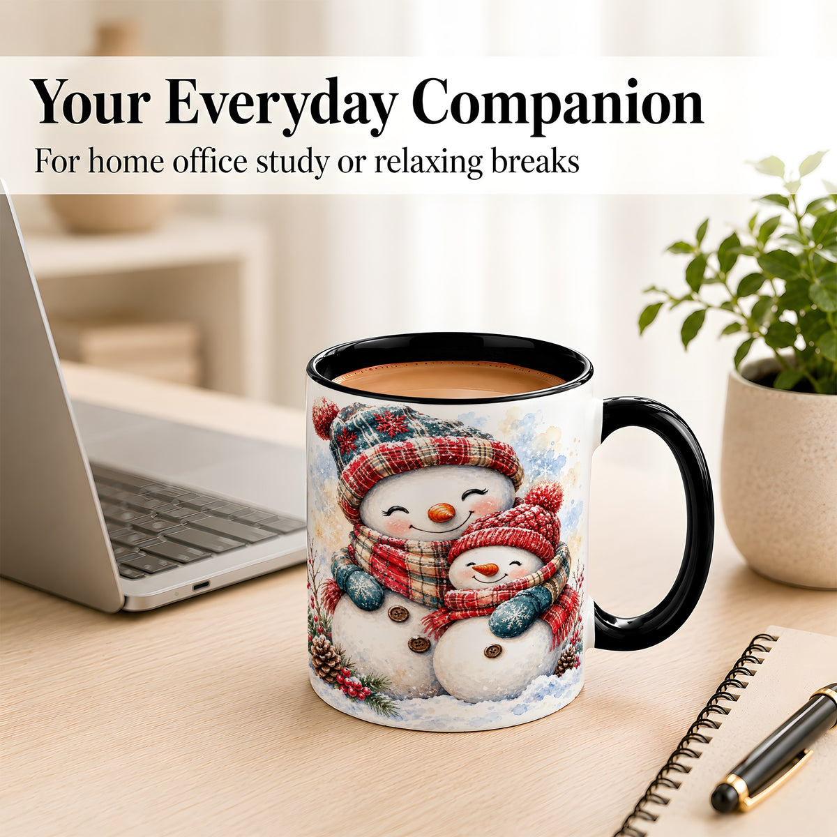 #pl[11oz|Black] Snowman Family Coffee Mug, Cozy Winter Mug, Ceramic Cup