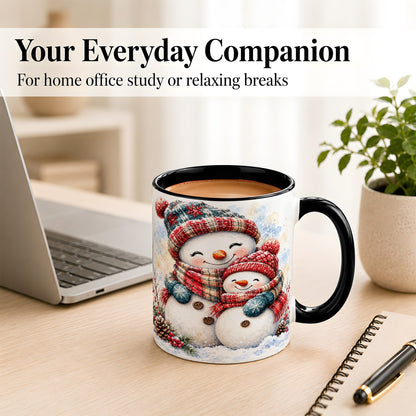 #pl[11oz|Black] Snowman Family Coffee Mug, Cozy Winter Mug, Ceramic Cup