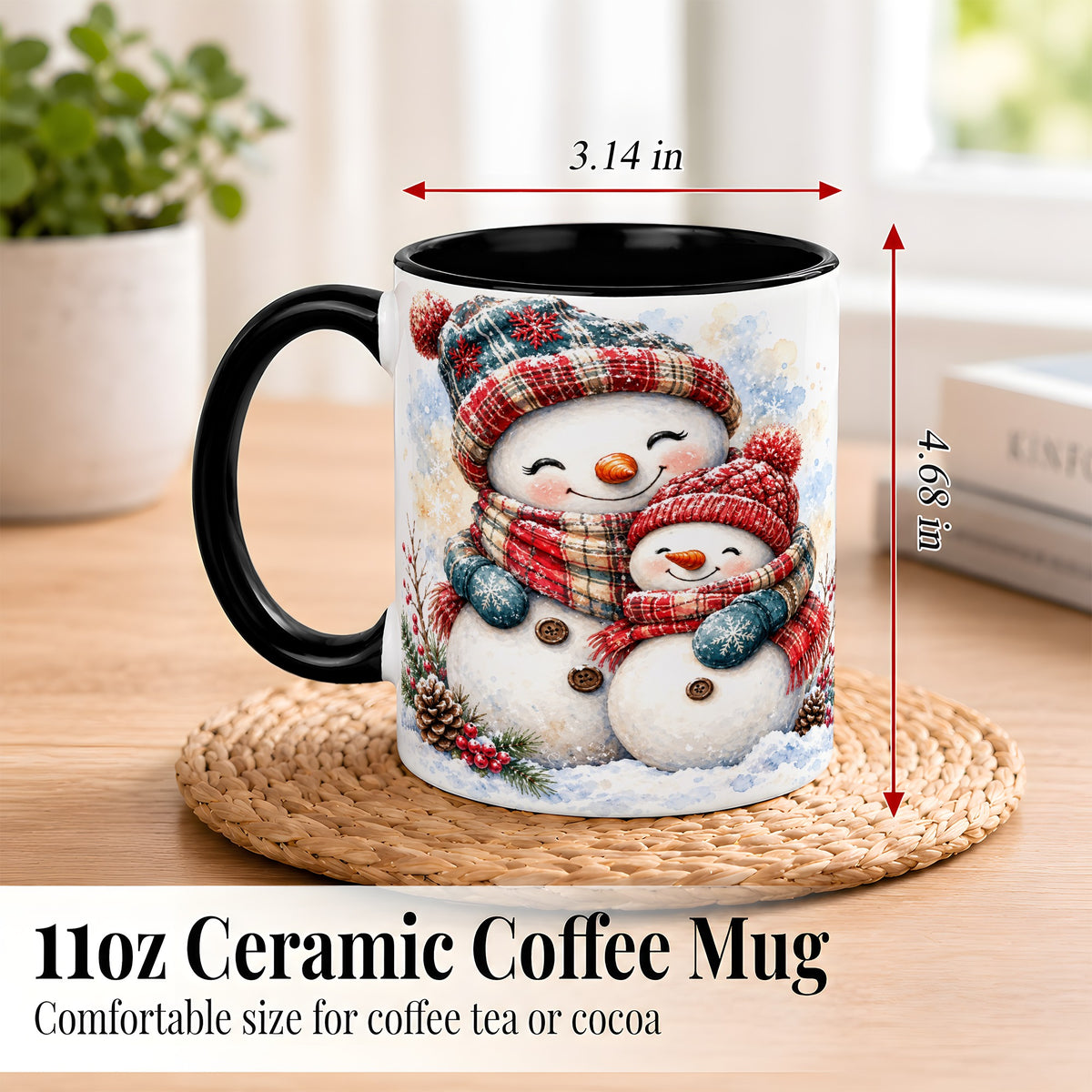 #pl[11oz|Black] Snowman Family Coffee Mug, Cozy Winter Mug, Ceramic Cup