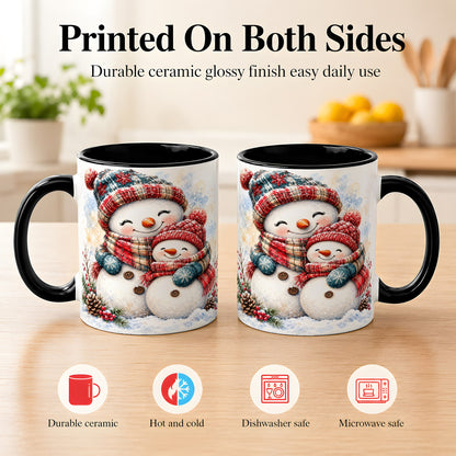 #pl[11oz|Black] Snowman Family Coffee Mug, Cozy Winter Mug, Ceramic Cup