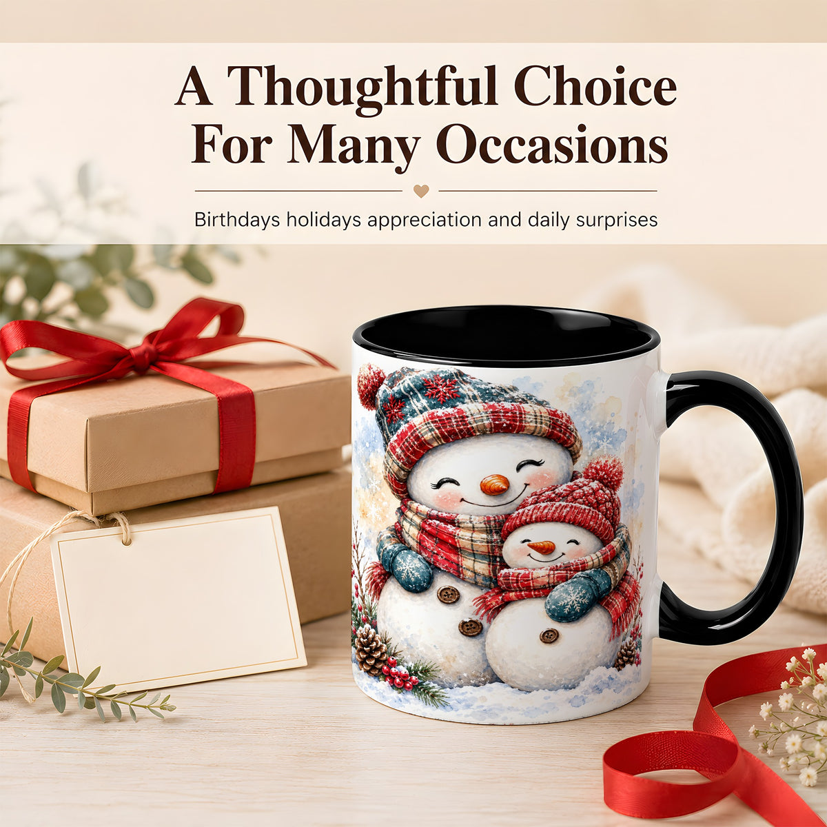 #pl[11oz|Black] Snowman Family Coffee Mug, Cozy Winter Mug, Ceramic Cup