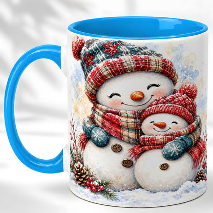 #pl[11oz|Blue] Snowman Family Coffee Mug, Cozy Winter Mug, Ceramic Cup