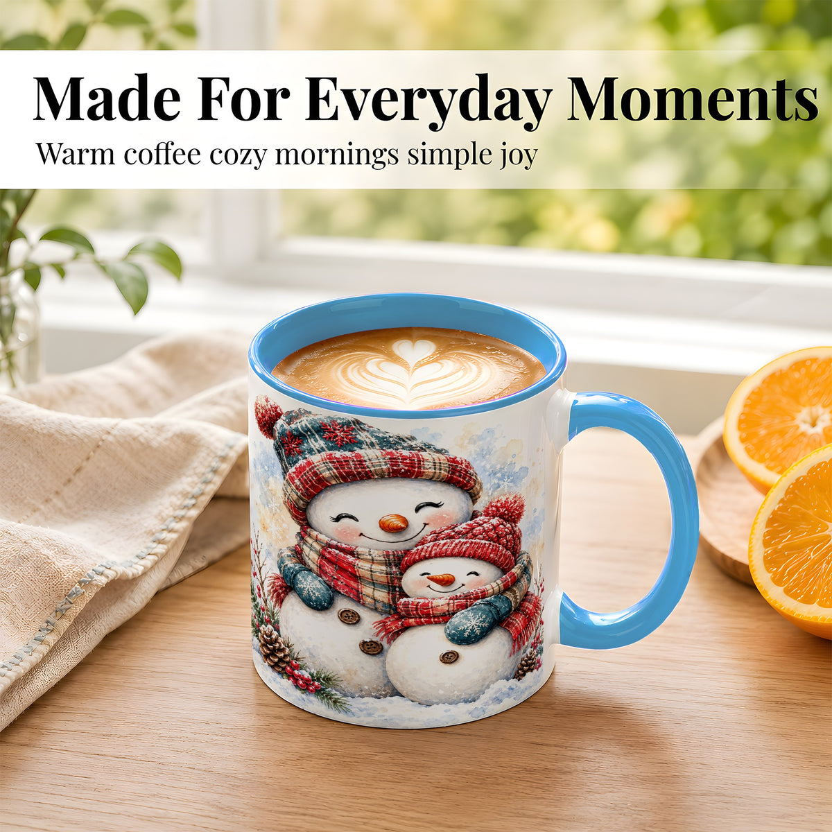 #pl[11oz|Blue] Snowman Family Coffee Mug, Cozy Winter Mug, Ceramic Cup