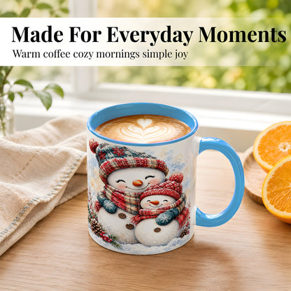#pl[11oz|Blue] Snowman Family Coffee Mug, Cozy Winter Mug, Ceramic Cup