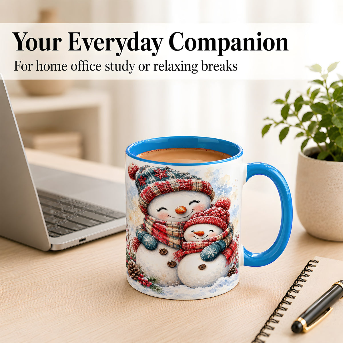 #pl[11oz|Blue] Snowman Family Coffee Mug, Cozy Winter Mug, Ceramic Cup